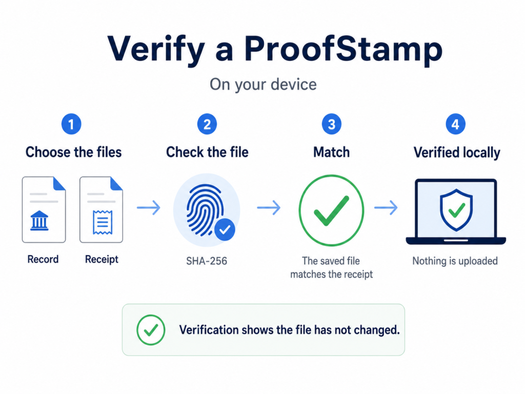 AI in Legal Work: What to Record and What a ProofStamp Can Prove 3 verify a proofstamp locally